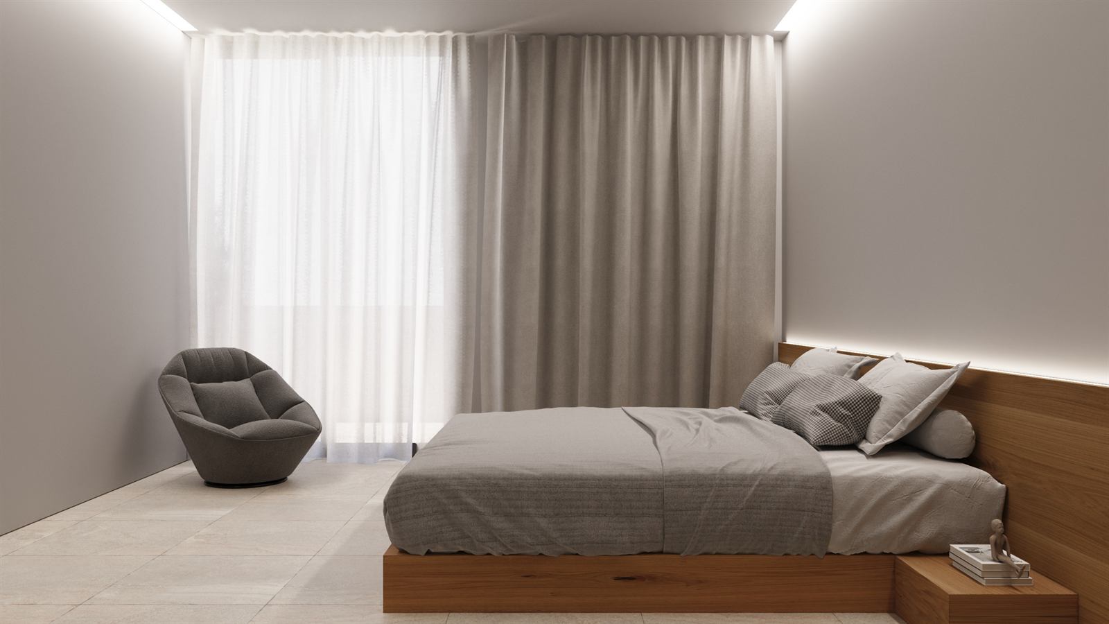 Dormitorio principal con vestidor e iluminación indirecta